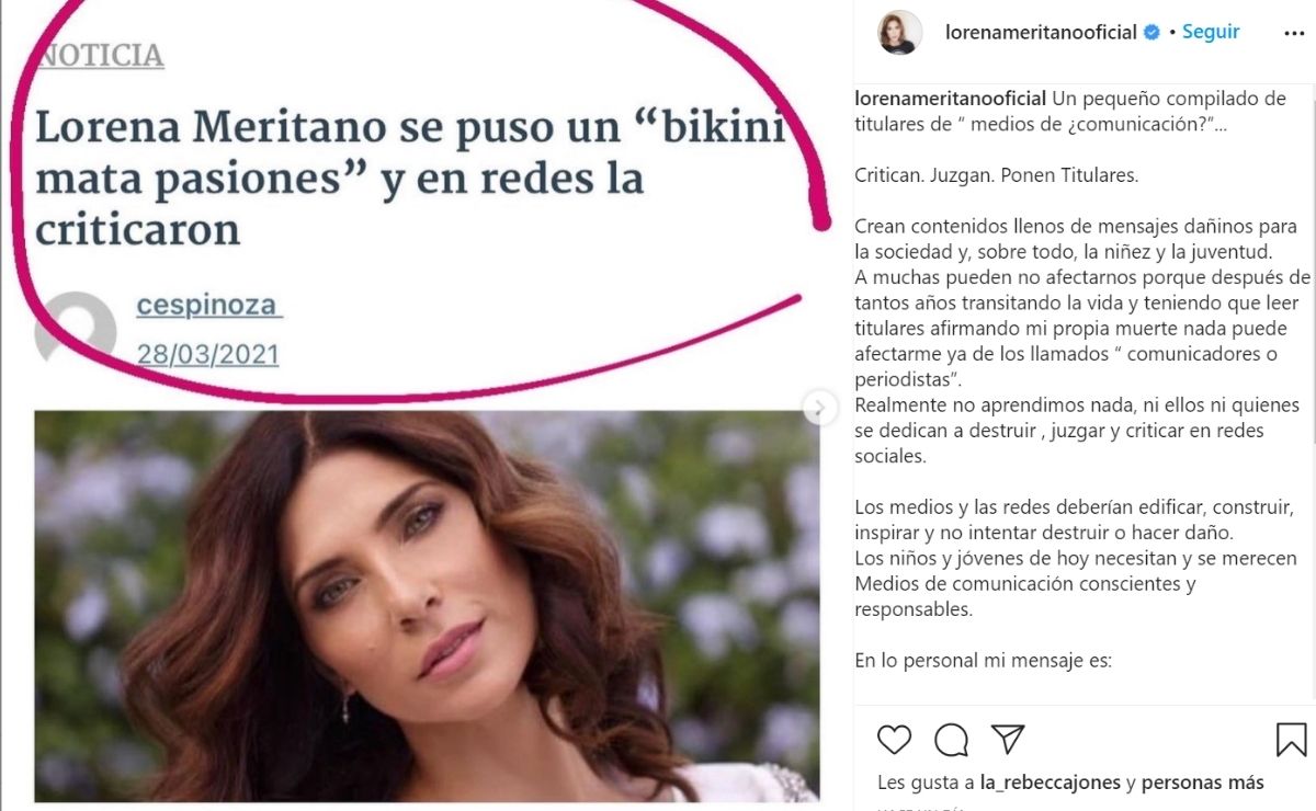 Lorena Meritano furious with the media for criticizing her body. Photo: Instagram